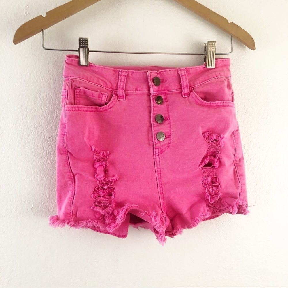 U Jeans distressed high rise button pink Shorts 7